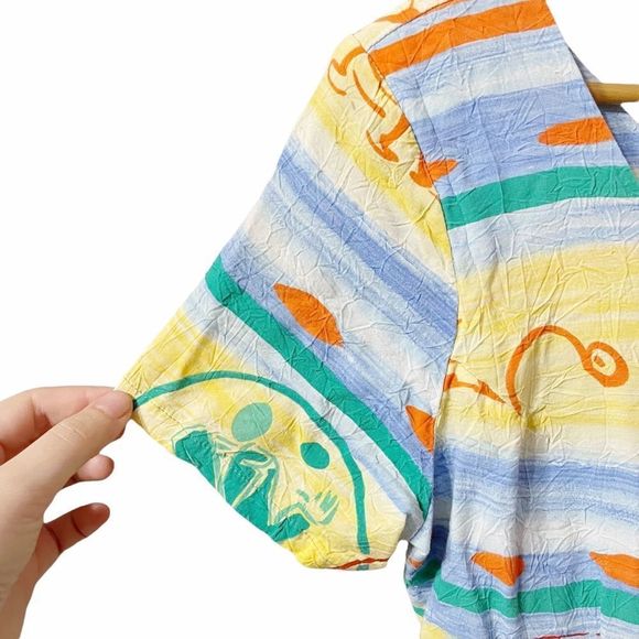 Sz 9 Vintage Dance Man Button Front Dress Hawaiian Jams World Crushed Rayon - Picture 6 of 10